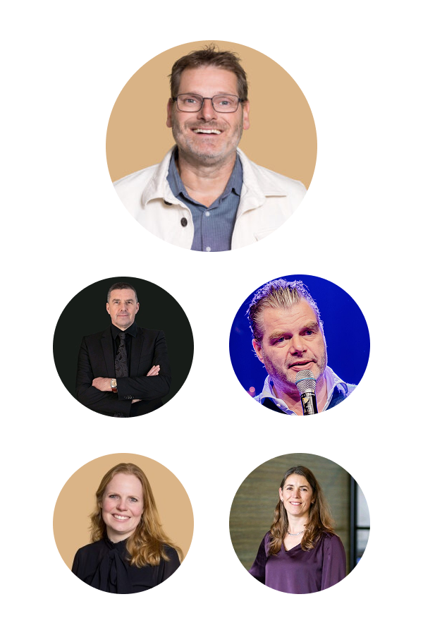 Marcel Oostveen, CEO InnSpire en vier ervaren CIO’s_ Pieter Halenbeek (KVK) Roel Peels (Ministerie van Defensie), Nienke Alma (Transitie Lead bij De Belastingdienst) en Simone Werner (UWV).